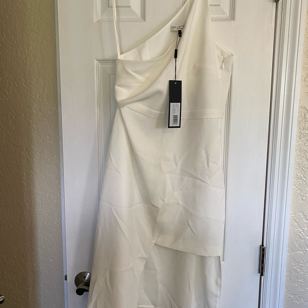 Halston heritage knee length one shoulder dress